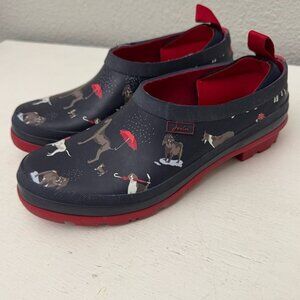 Joules Welly Pop On Rain Garden Clogs Dog Print Waterproof Shoes Navy Blue Red 7